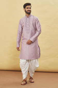 Purple embroidered art silk dhoti-kurta