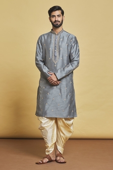 Grey embroidered art silk dhoti-kurta
