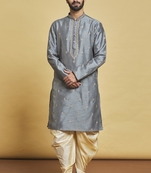Grey embroidered art silk dhoti-kurta