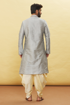 Grey embroidered art silk dhoti-kurta