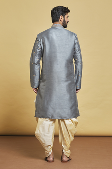 Grey embroidered art silk dhoti-kurta