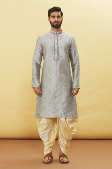 Grey embroidered art silk dhoti-kurta
