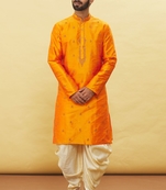 Orange embroidered art silk dhoti-kurta