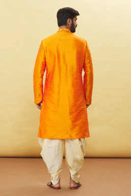 Orange embroidered art silk dhoti-kurta 2