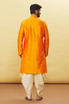 Orange embroidered art silk dhoti-kurta