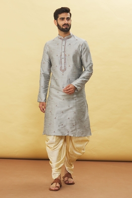 Grey embroidered art silk dhoti-kurta 4