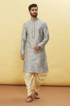 Grey embroidered art silk dhoti-kurta