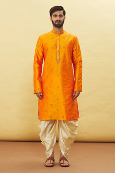 Orange embroidered art silk dhoti-kurta