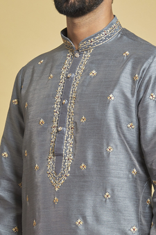 Grey embroidered art silk dhoti-kurta