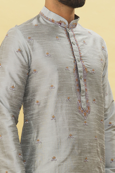Grey embroidered art silk dhoti-kurta