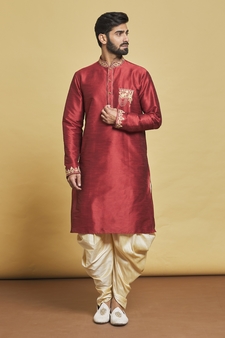 Maroon embroidered art silk dhoti-kurta