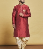 Maroon embroidered art silk dhoti-kurta