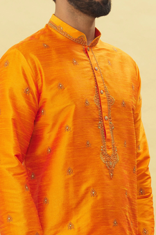 Orange embroidered art silk dhoti-kurta