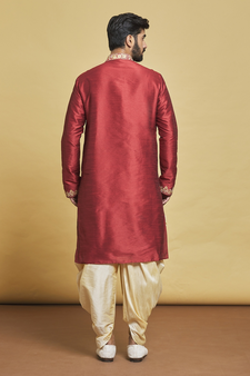 Maroon embroidered art silk dhoti-kurta