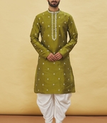 Green embroidered art silk dhoti-kurta