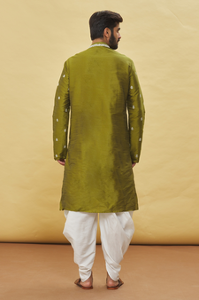 Green embroidered art silk dhoti-kurta