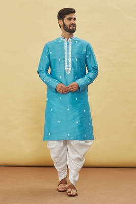 Blue embroidered art silk dhoti-kurta 1