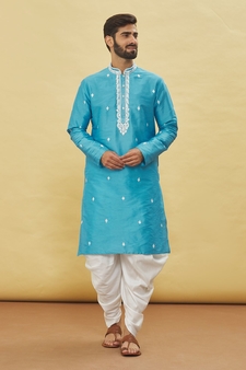 Blue embroidered art silk dhoti-kurta