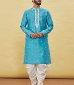 Blue embroidered art silk dhoti-kurta