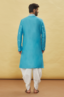 Blue embroidered art silk dhoti-kurta