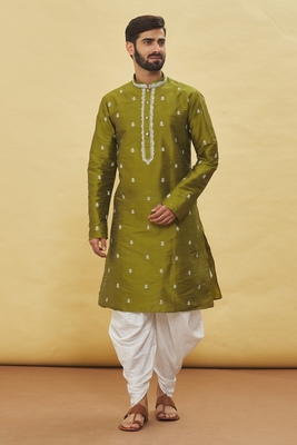 Green embroidered art silk dhoti-kurta 4