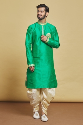 Green embroidered art silk dhoti-kurta 1