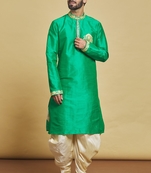 Green embroidered art silk dhoti-kurta