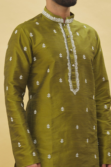 Green embroidered art silk dhoti-kurta