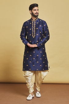 Blue embroidered art silk dhoti-kurta