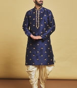 Blue embroidered art silk dhoti-kurta