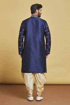 Blue embroidered art silk dhoti-kurta