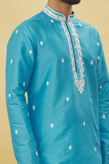 Blue embroidered art silk dhoti-kurta