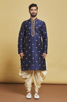 Blue embroidered art silk dhoti-kurta