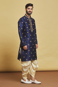 Blue embroidered art silk dhoti-kurta