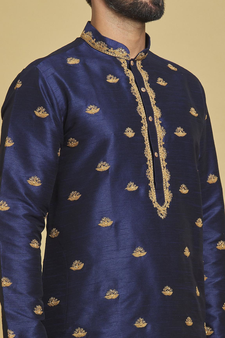 Blue embroidered art silk dhoti-kurta