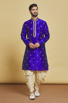 Blue embroidered art silk dhoti-kurta