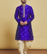 Blue embroidered art silk dhoti-kurta