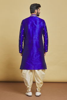 Blue embroidered art silk dhoti-kurta