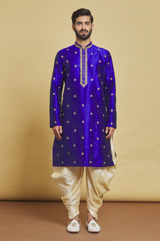 Blue embroidered art silk dhoti-kurta
