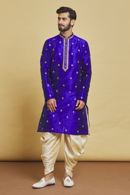 Blue embroidered art silk dhoti-kurta 4
