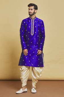 Blue embroidered art silk dhoti-kurta