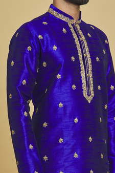 Blue embroidered art silk dhoti-kurta
