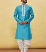 Blue embroidered art silk dhoti-kurta
