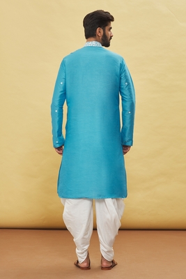 Blue embroidered art silk dhoti-kurta 2