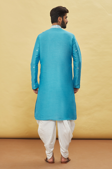 Blue embroidered art silk dhoti-kurta