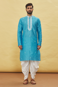 Blue embroidered art silk dhoti-kurta