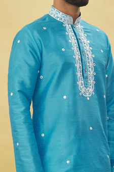 Blue embroidered art silk dhoti-kurta