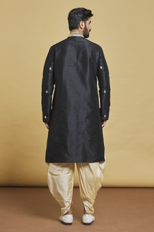 Black embroidered art silk dhoti-kurta
