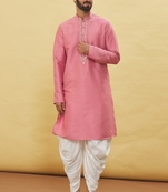 Pink embroidered art silk dhoti-kurta