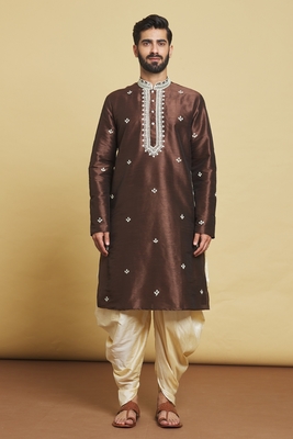 Brown embroidered art silk dhoti-kurta 3